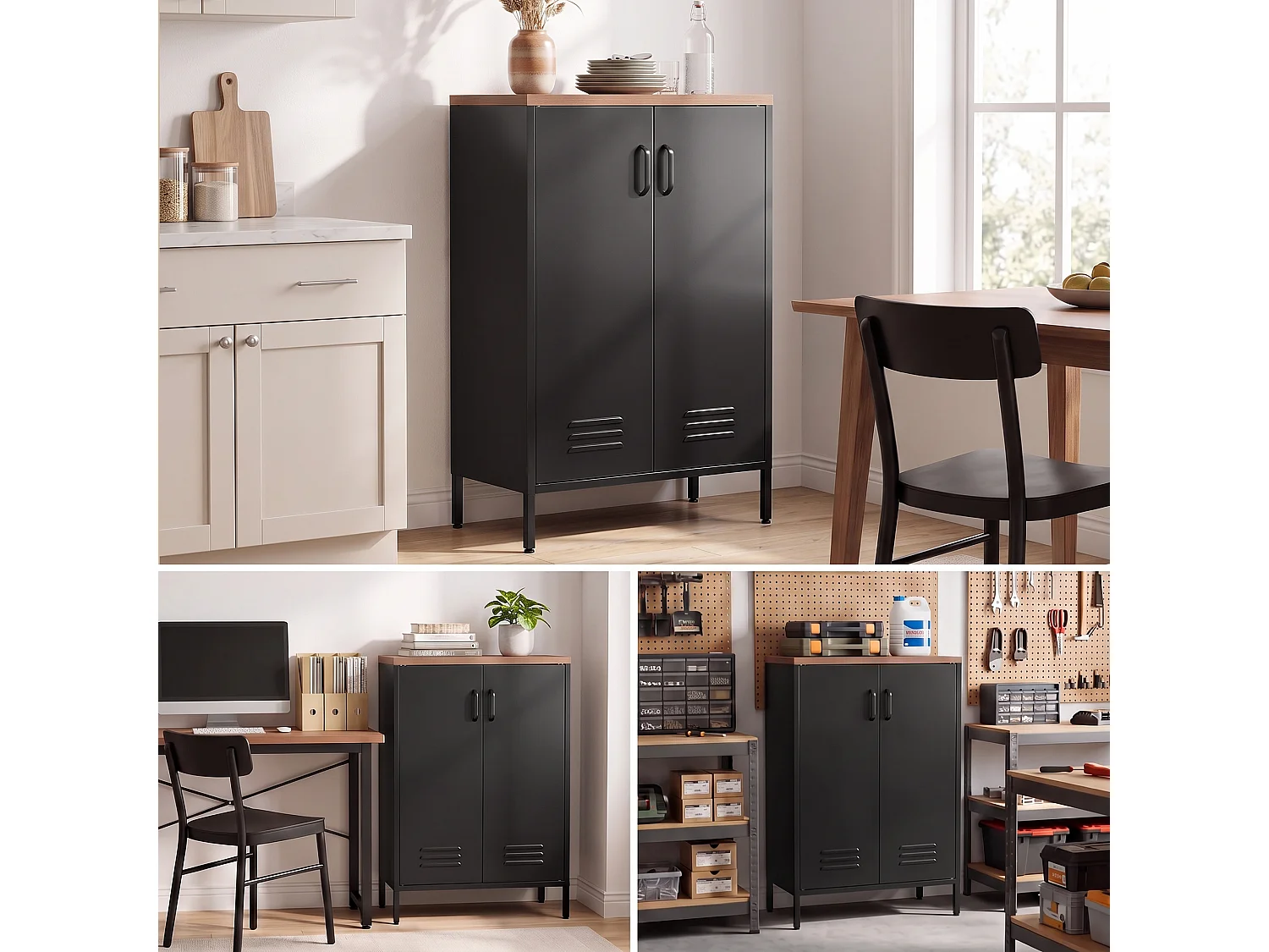 Credenza in metallo con ripiano regolabile, stile industriale