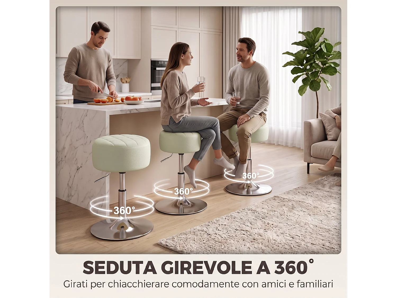 Sgabello da bar girevole con altezza regolabile in pelle PU bianco