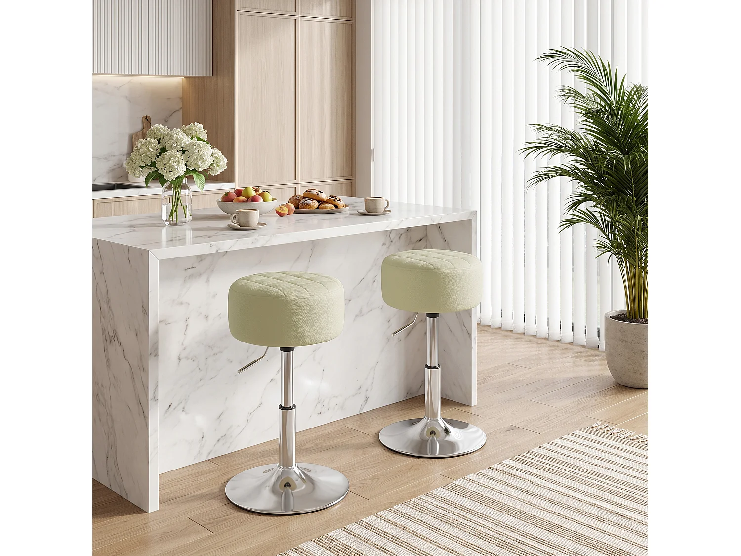 Sgabello da bar girevole con altezza regolabile in pelle PU bianco