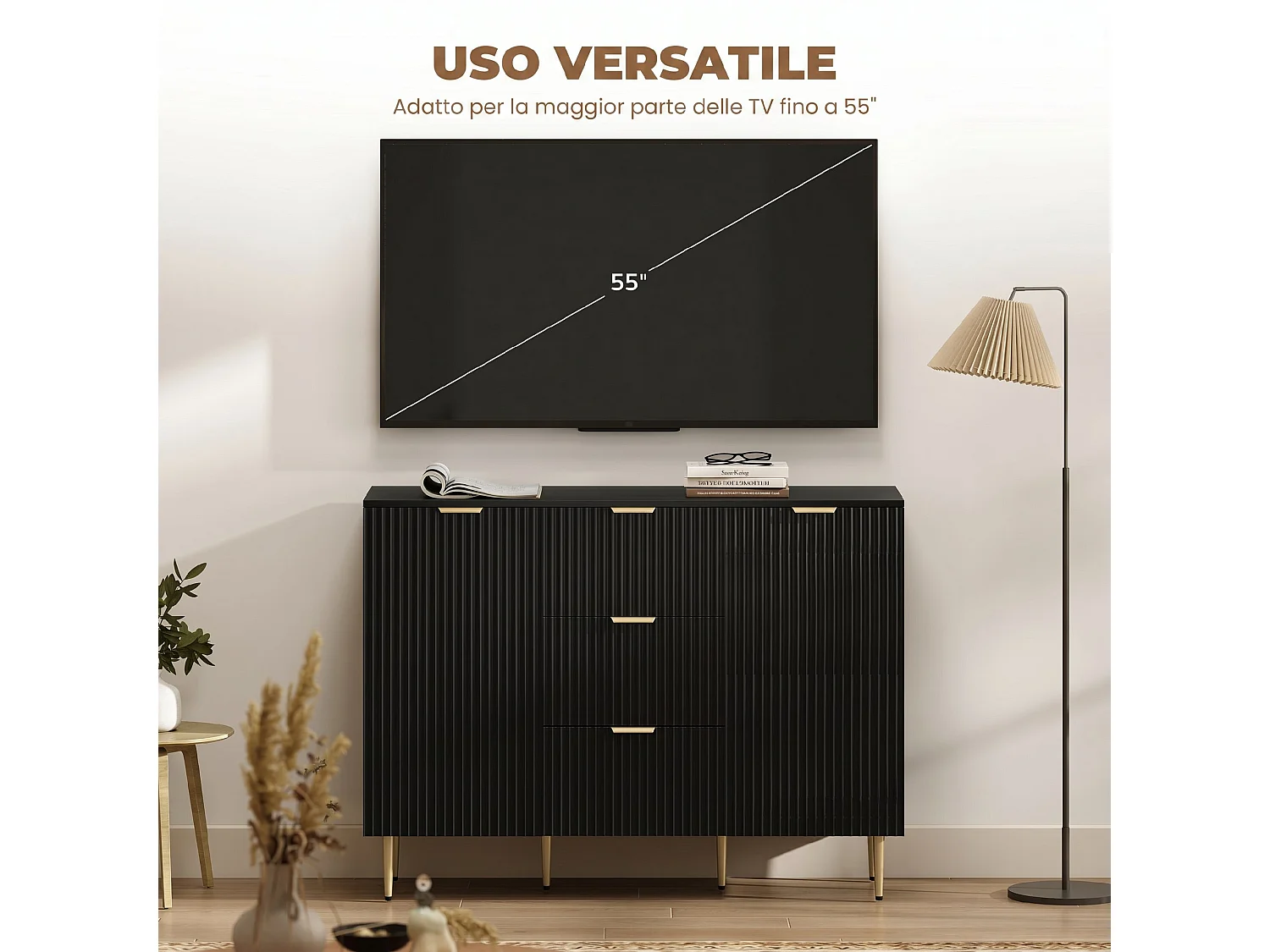 Credenza moderna con 3 cassetti e 2 armadietti nero