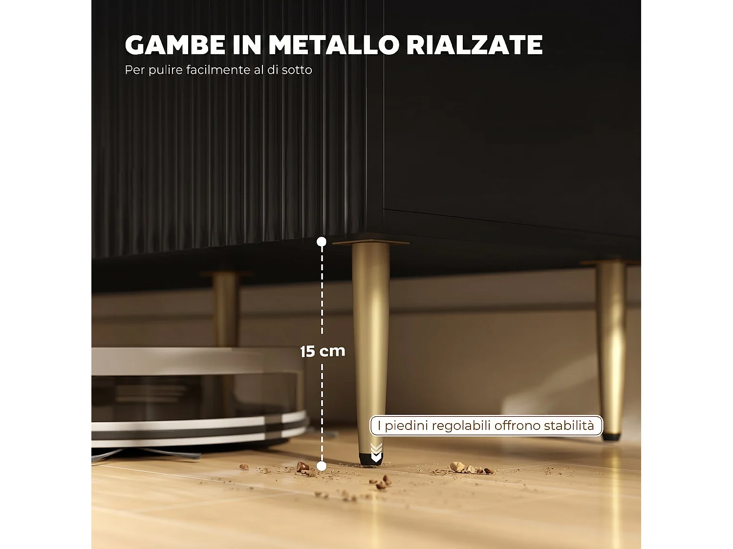 Credenza moderna con 3 cassetti e 2 armadietti nero