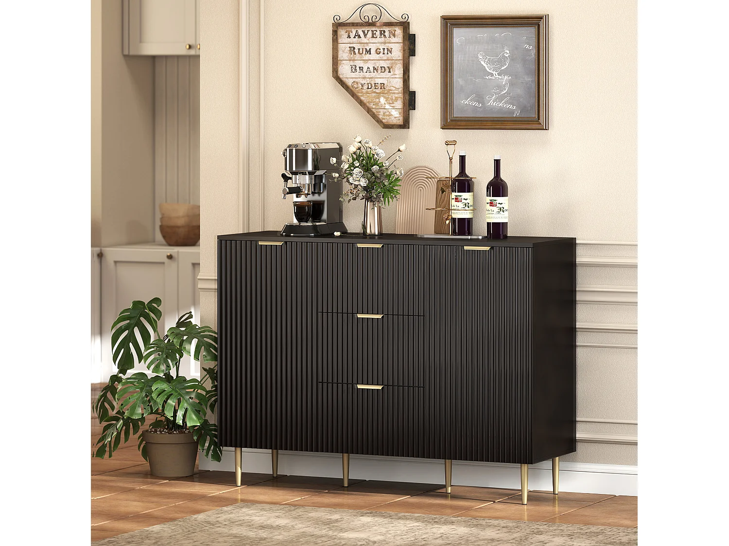 Credenza moderna con 3 cassetti e 2 armadietti nero