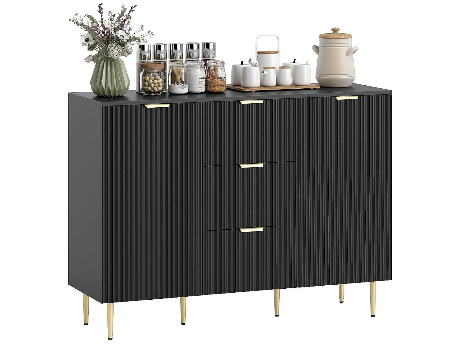 Credenza moderna con 3 cassetti e 2 armadietti nero