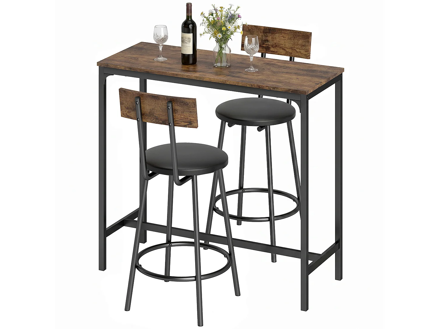Set tavolo da bar tre pezzi in legno marrone rustico