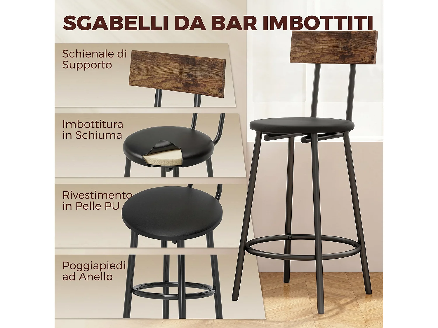 Set tavolo da bar tre pezzi in legno marrone rustico
