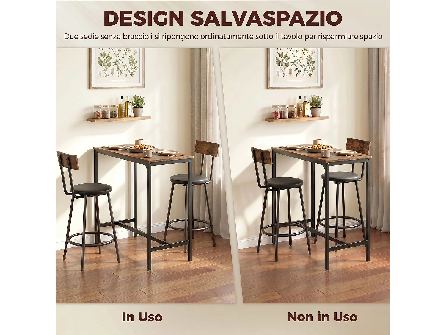 Set tavolo da bar tre pezzi in legno marrone rustico
