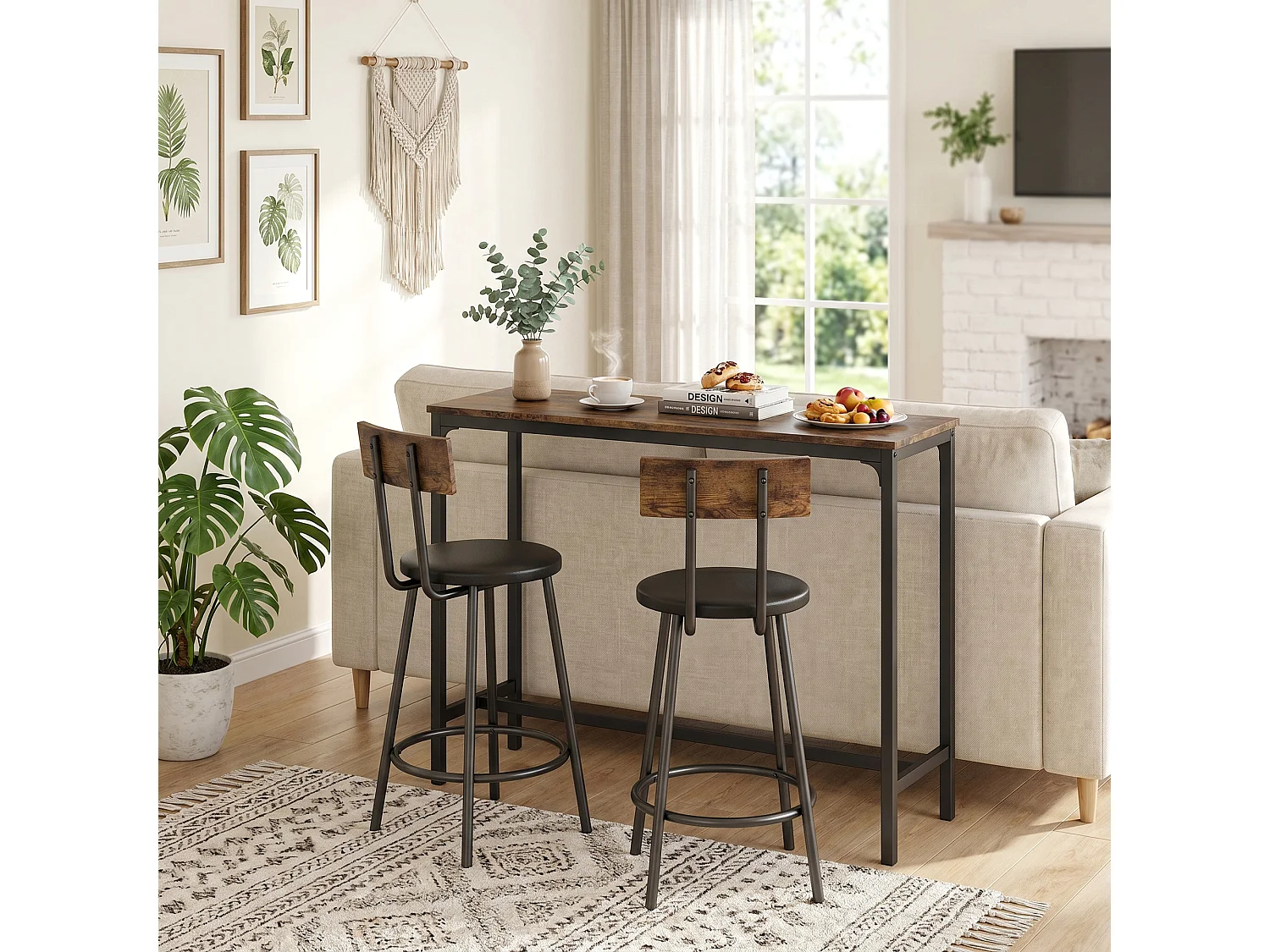 Set tavolo da bar tre pezzi in legno marrone rustico