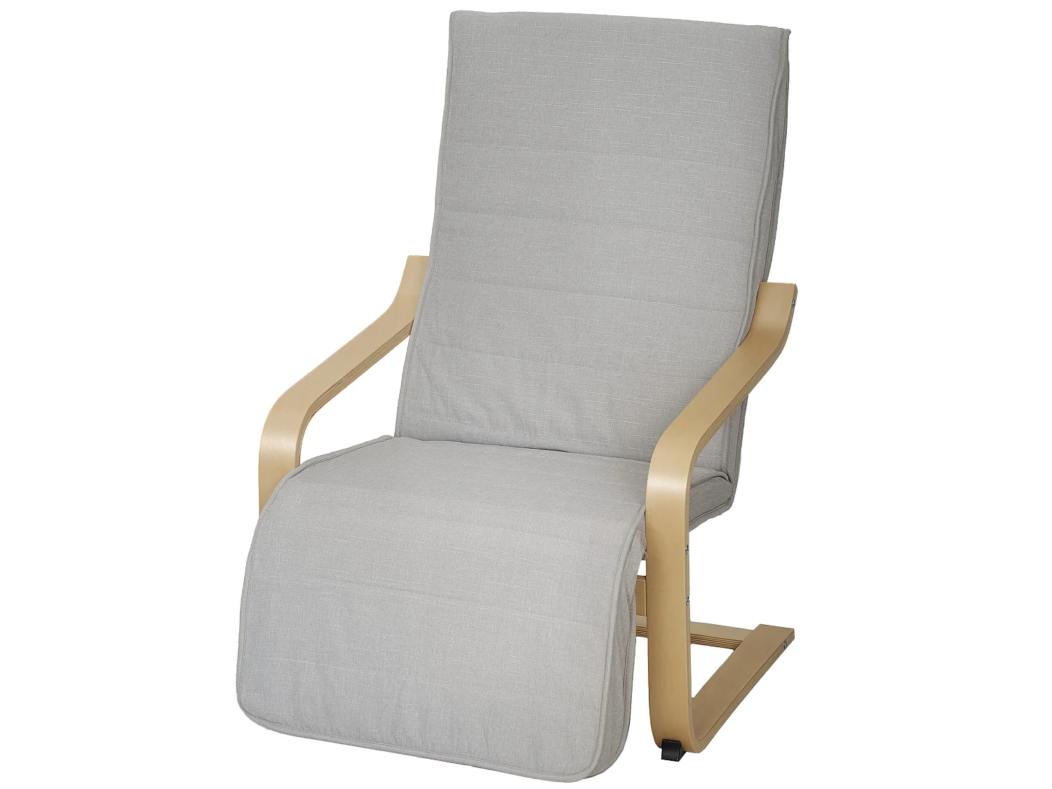 Poltrona moderna con poggiapiedi in tessuto effetto lino grigio chiaro
