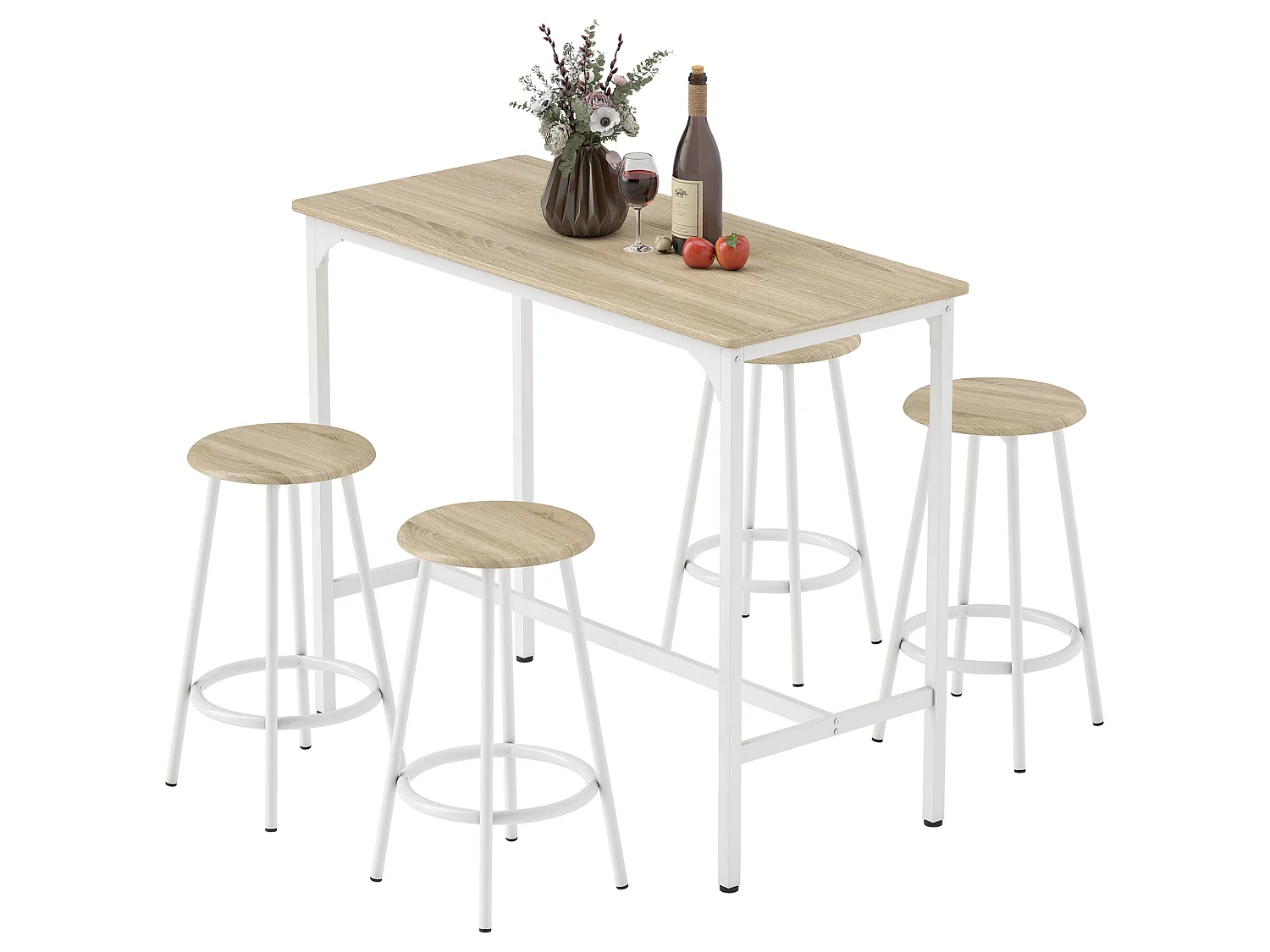 Set da pranzo 5 pz con bancone da bar e sgabelli abbinati color legno