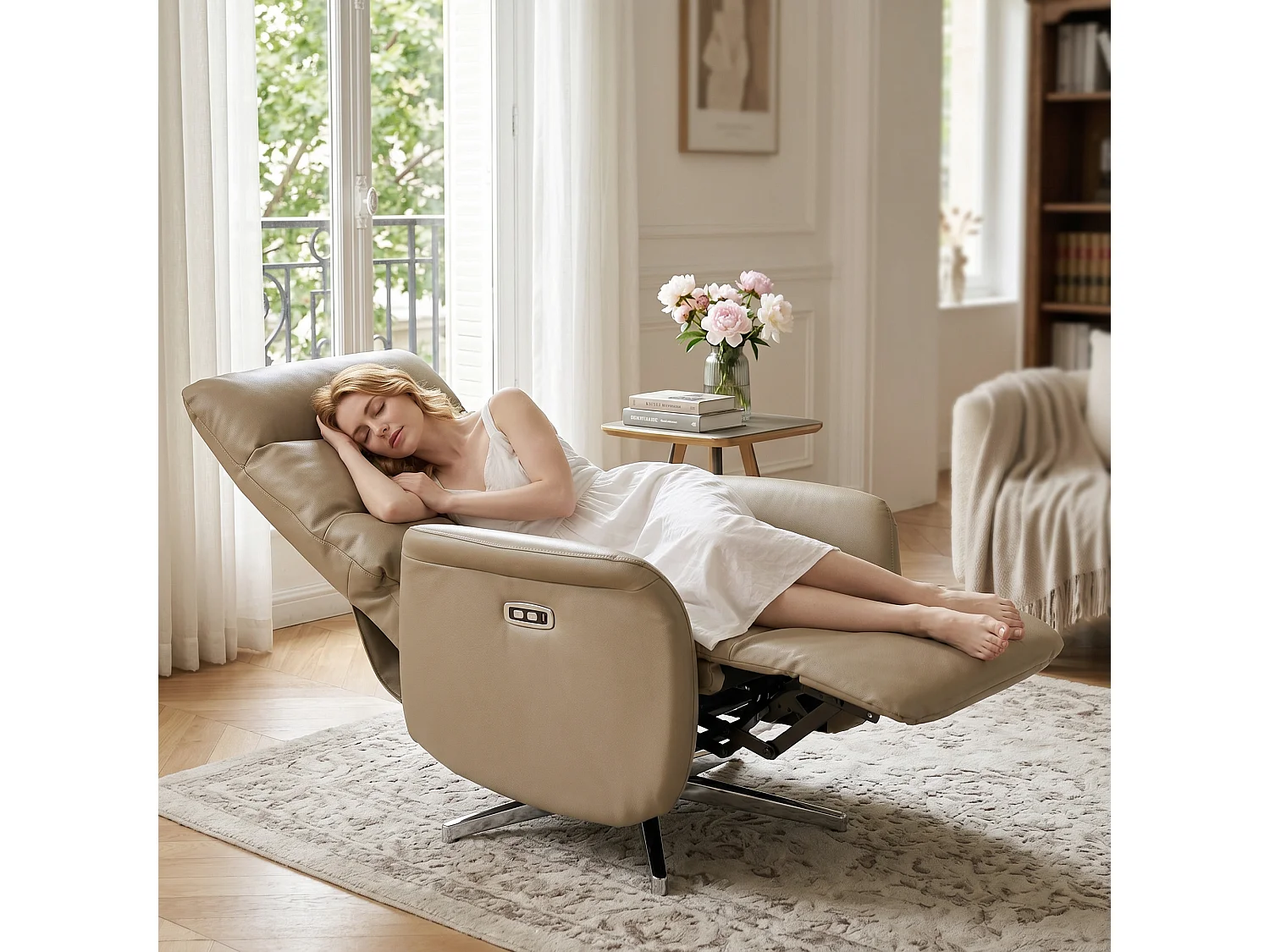 Poltrona reclinabile elettrica girevole con usb in pelle pu marrone
