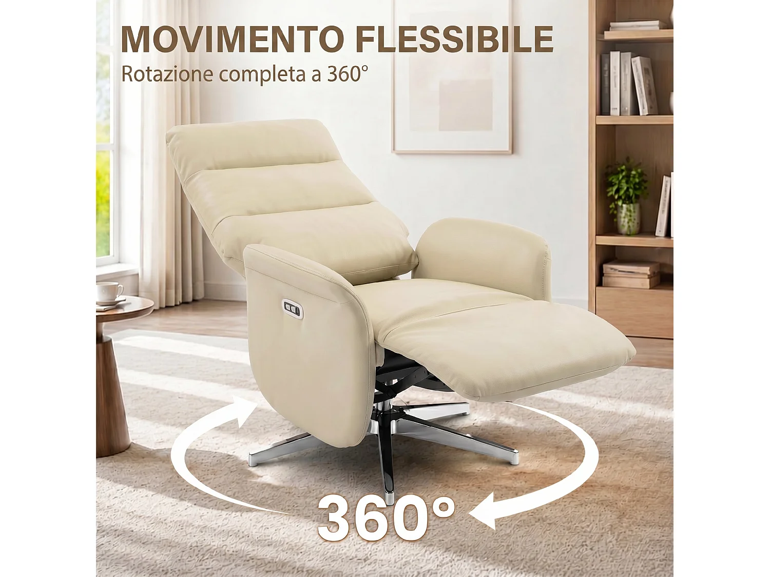 Poltrona reclinabile elettrica girevole con usb in pelle pu beige