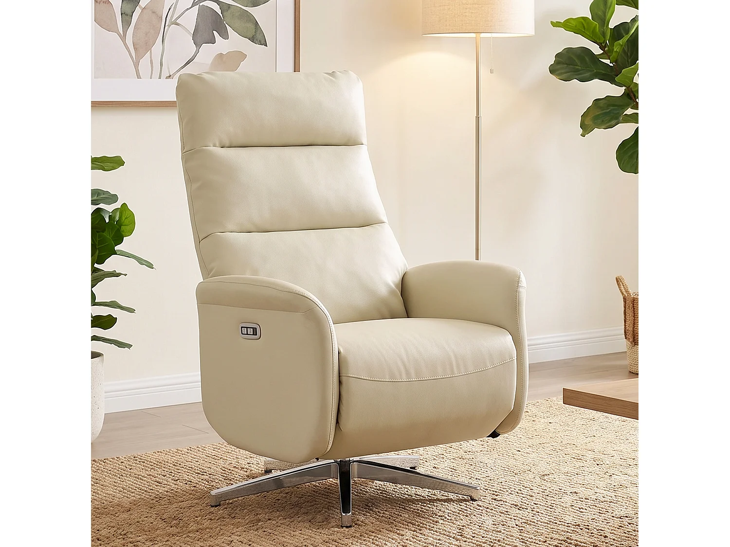 Poltrona reclinabile elettrica girevole con usb in pelle pu beige