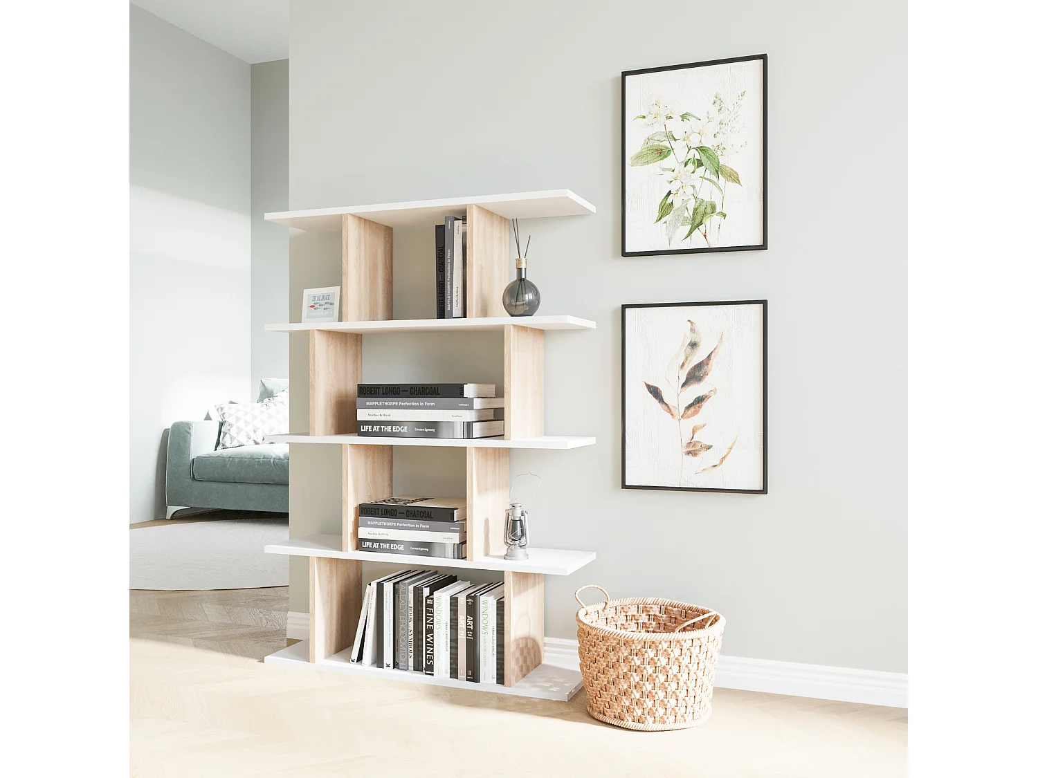 "Harmon Trä Bokhylla - Vit - 12 Hyllor - 90 x 25 x 127 cm"