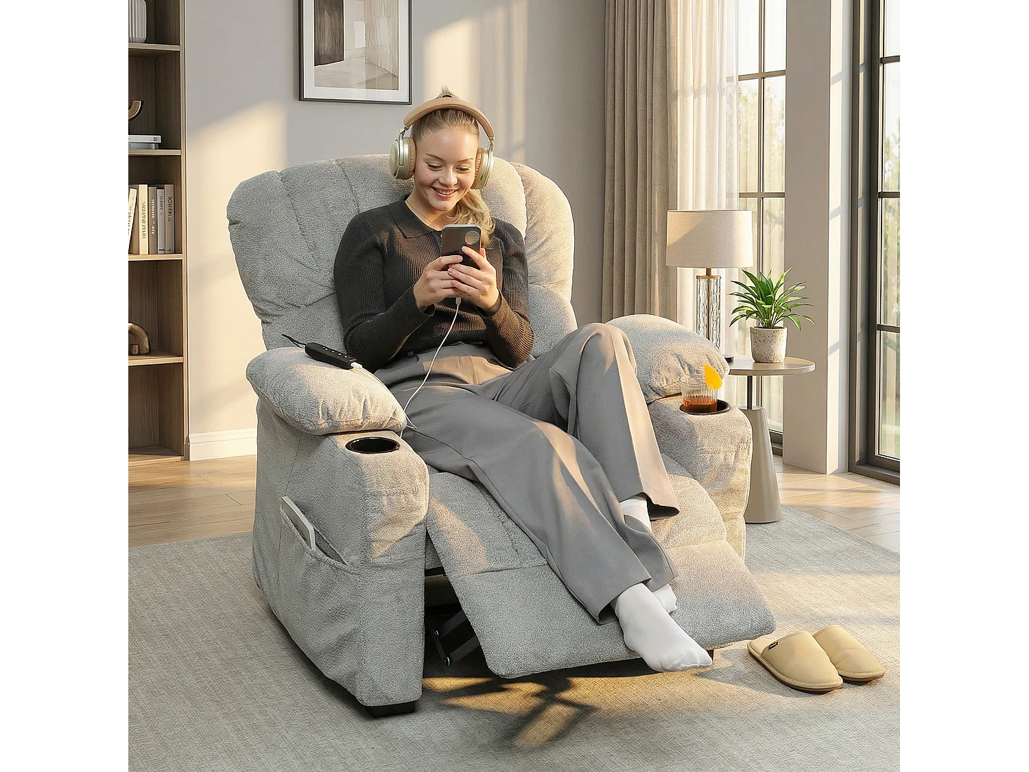 Poltrona relax elettrica reclinabile 150° in velluto grigio