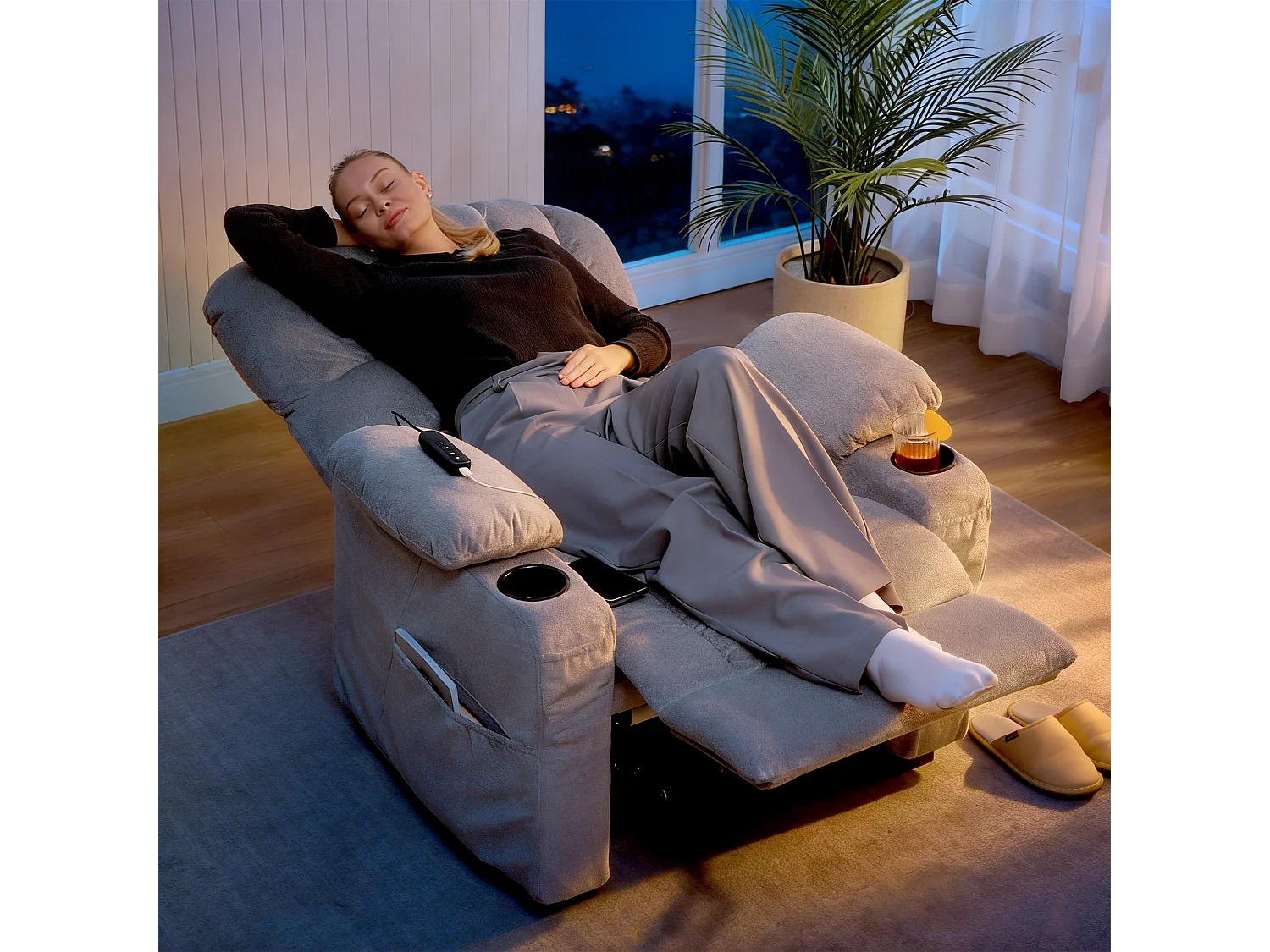 Poltrona relax elettrica reclinabile 150° in velluto grigio