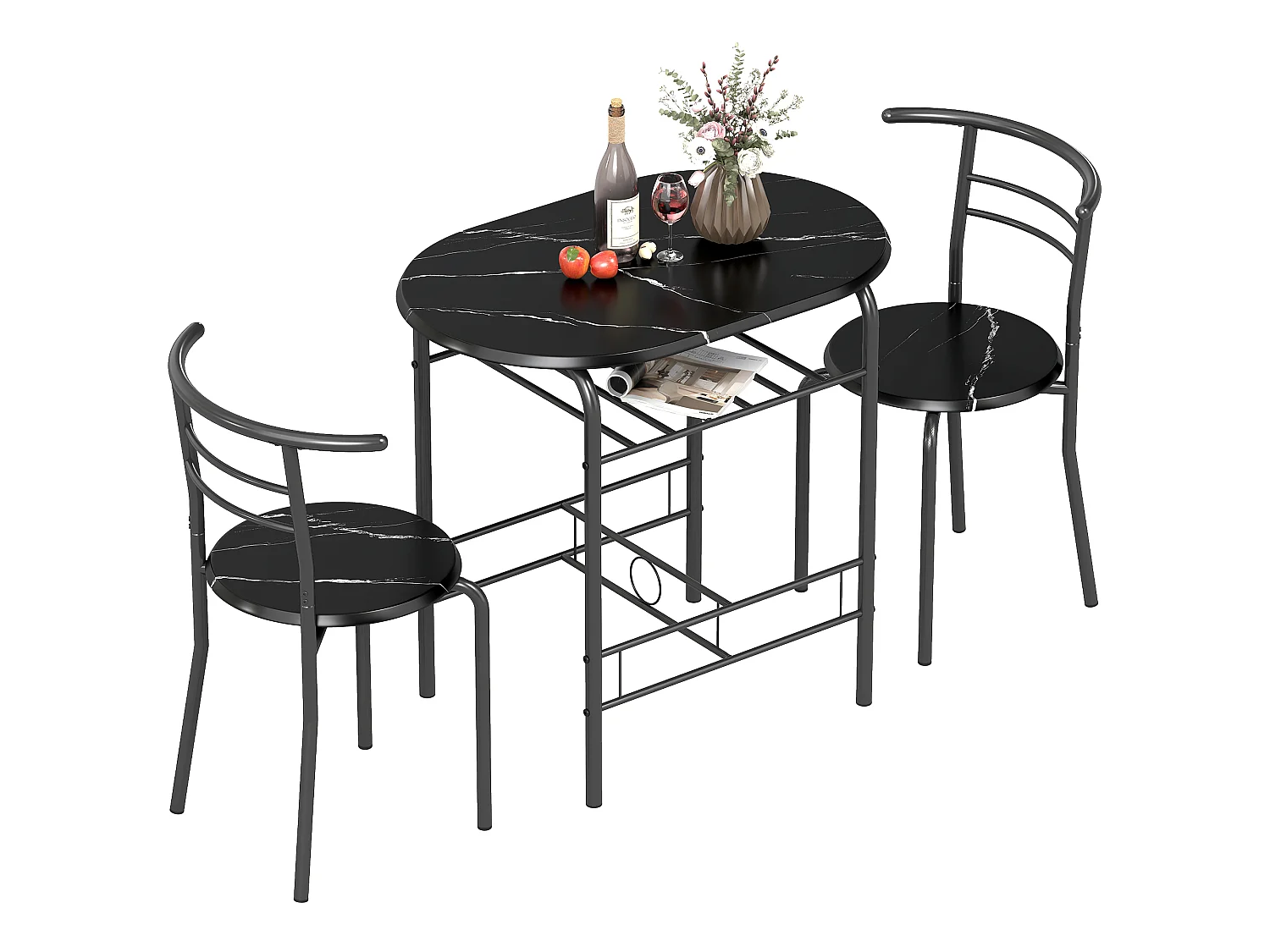Set 3 pezzi mobili da bar con 2 sedie 49x43x75 cm e Tavolo 80x52x76 cm