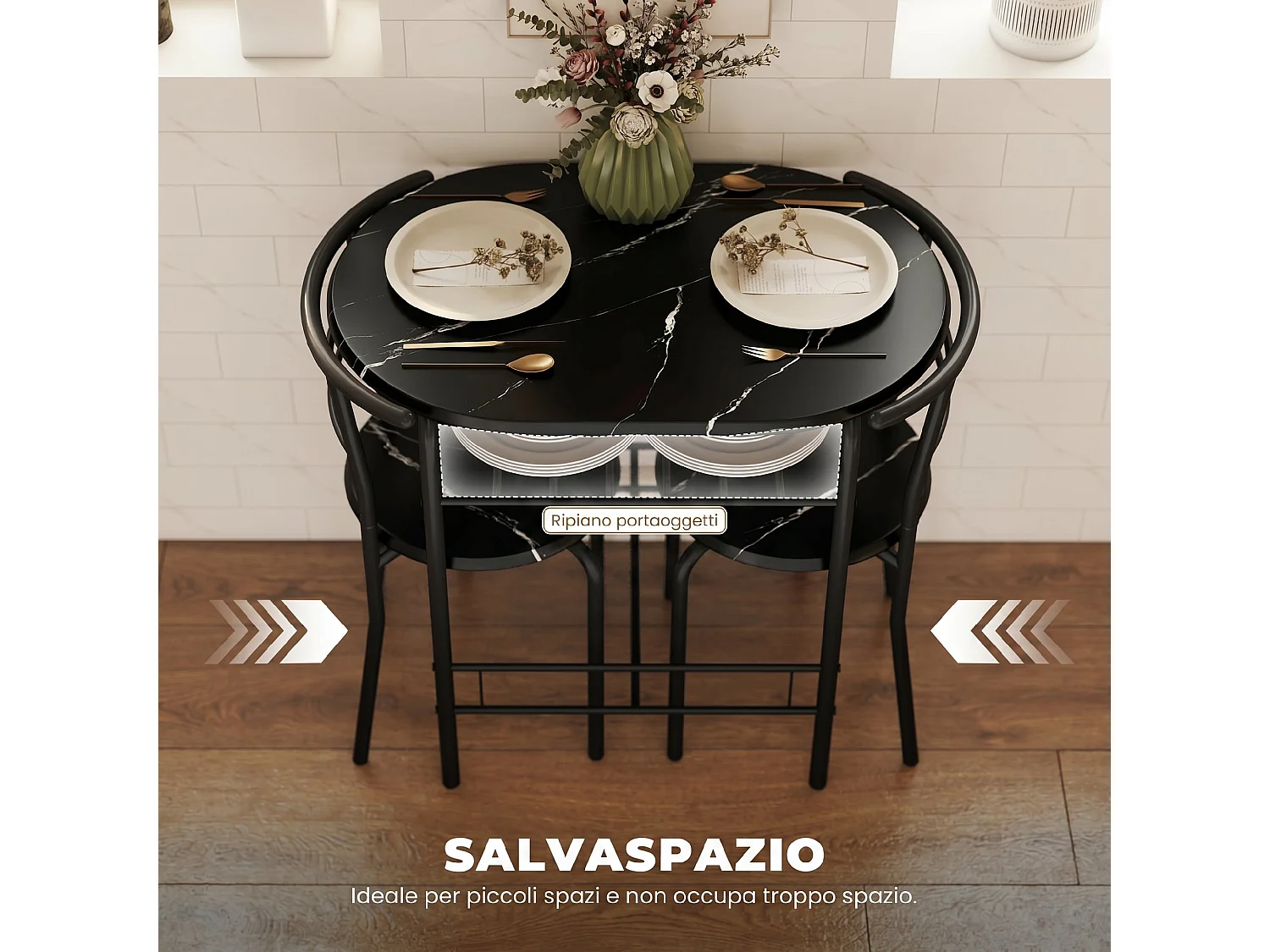Set 3 pezzi mobili da bar con 2 sedie 49x43x75 cm e Tavolo 80x52x76 cm