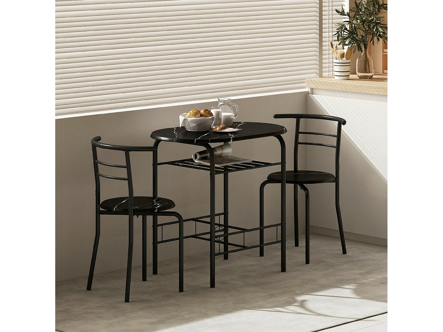 Set 3 pezzi mobili da bar con 2 sedie 49x43x75 cm e Tavolo 80x52x76 cm