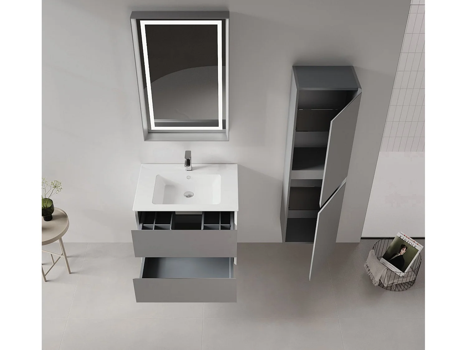 Armoire de Salle de Bain "Nest 40 v2" - 40 x 32 x 138 cm - Matte Grey
