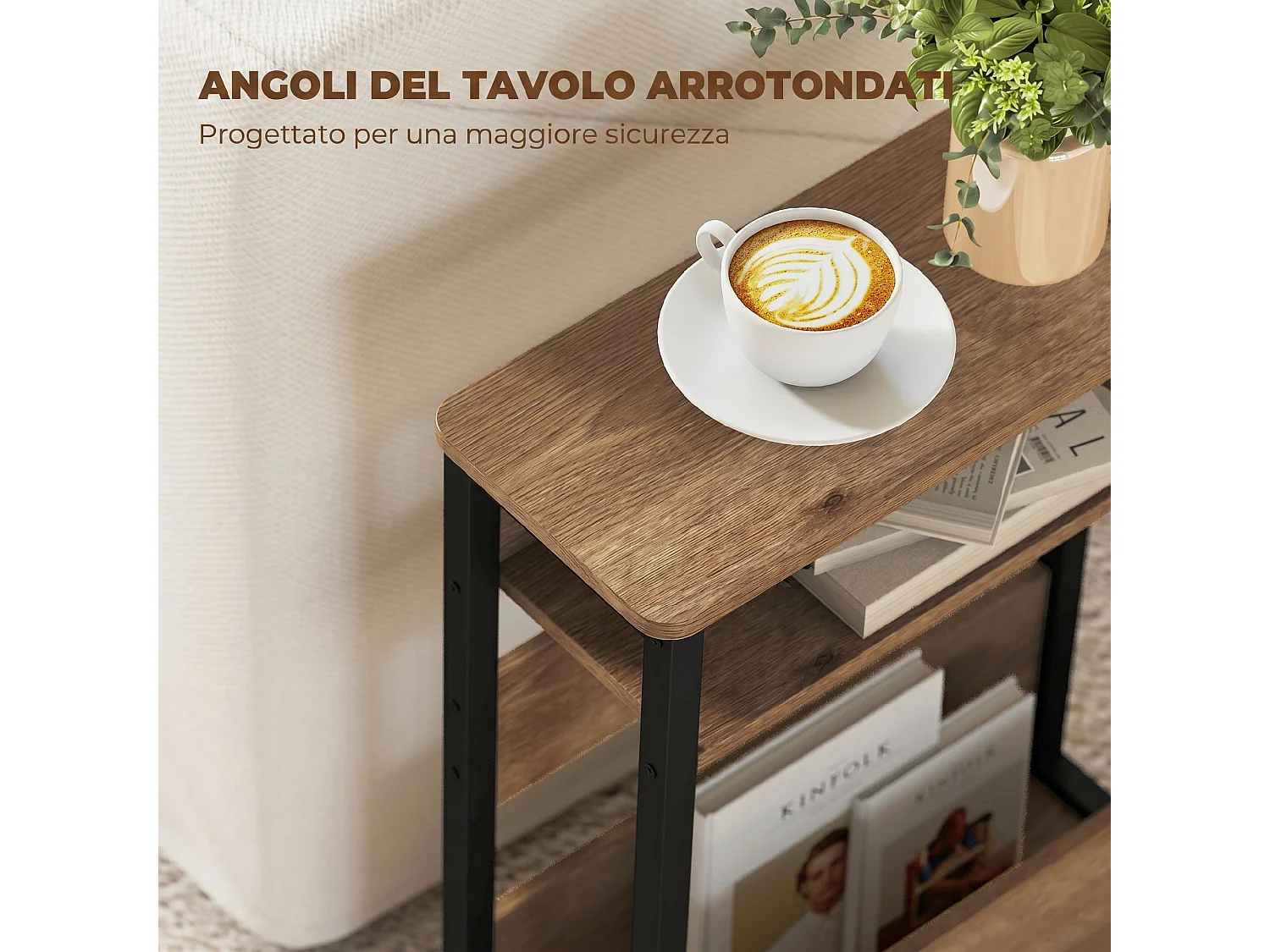 Tavolino da soggiorno industriale a 2 ripiani in legno metallo noce