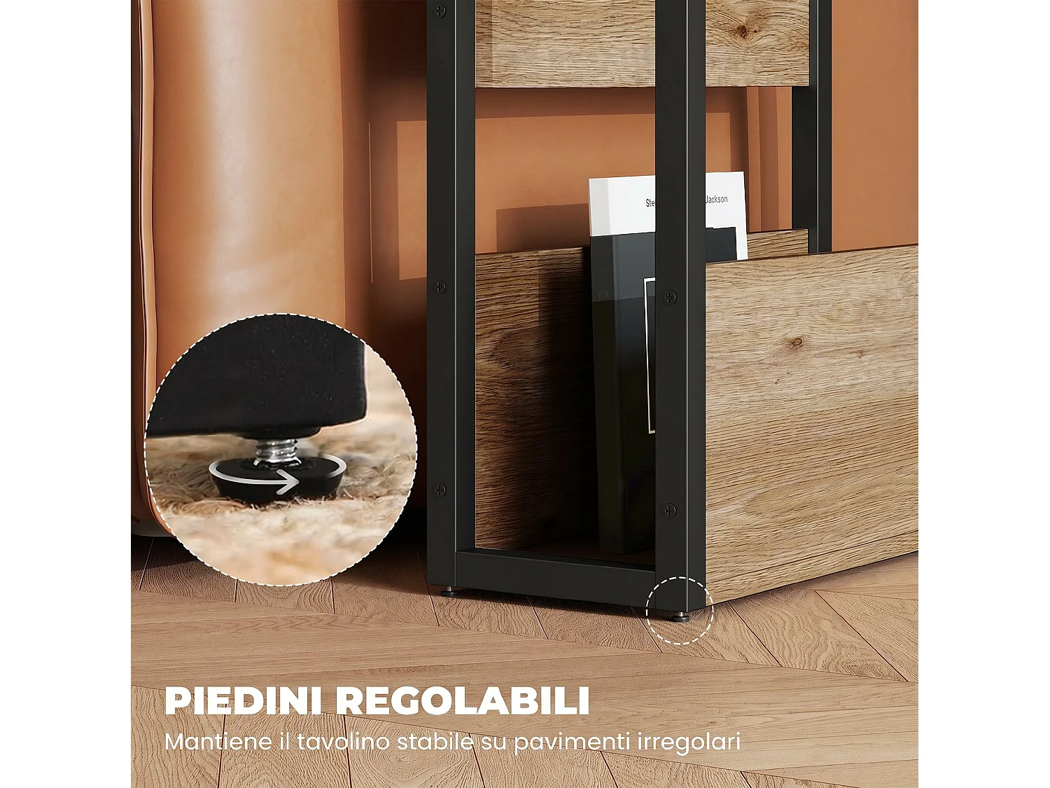 Tavolino da soggiorno industriale a 2 ripiani in legno metallo noce