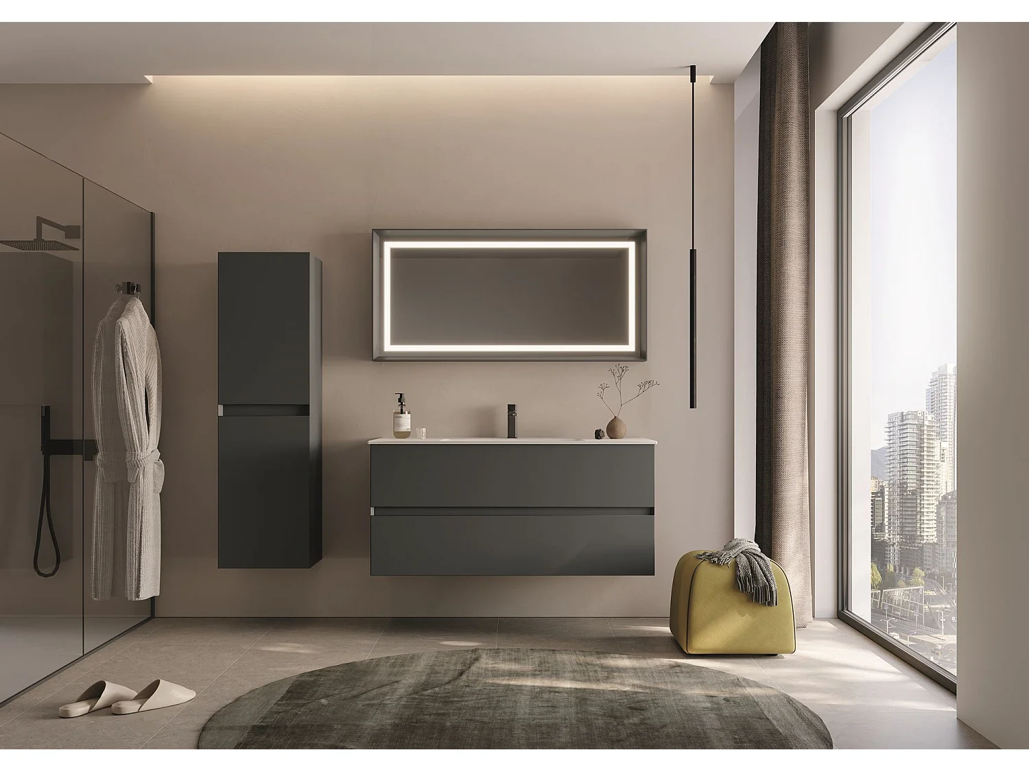 Armoire de Salle de Bain "Nest 40 v2" - 40 x 32 x 138 cm - Matte Anthracite