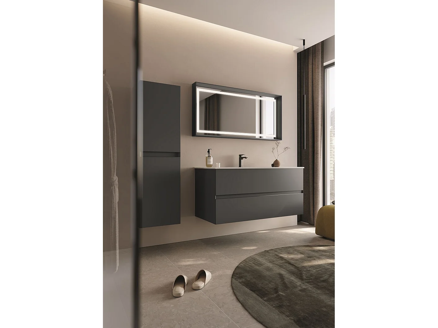 Armoire de Salle de Bain "Nest 40 v2" - 40 x 32 x 138 cm - Matte Anthracite