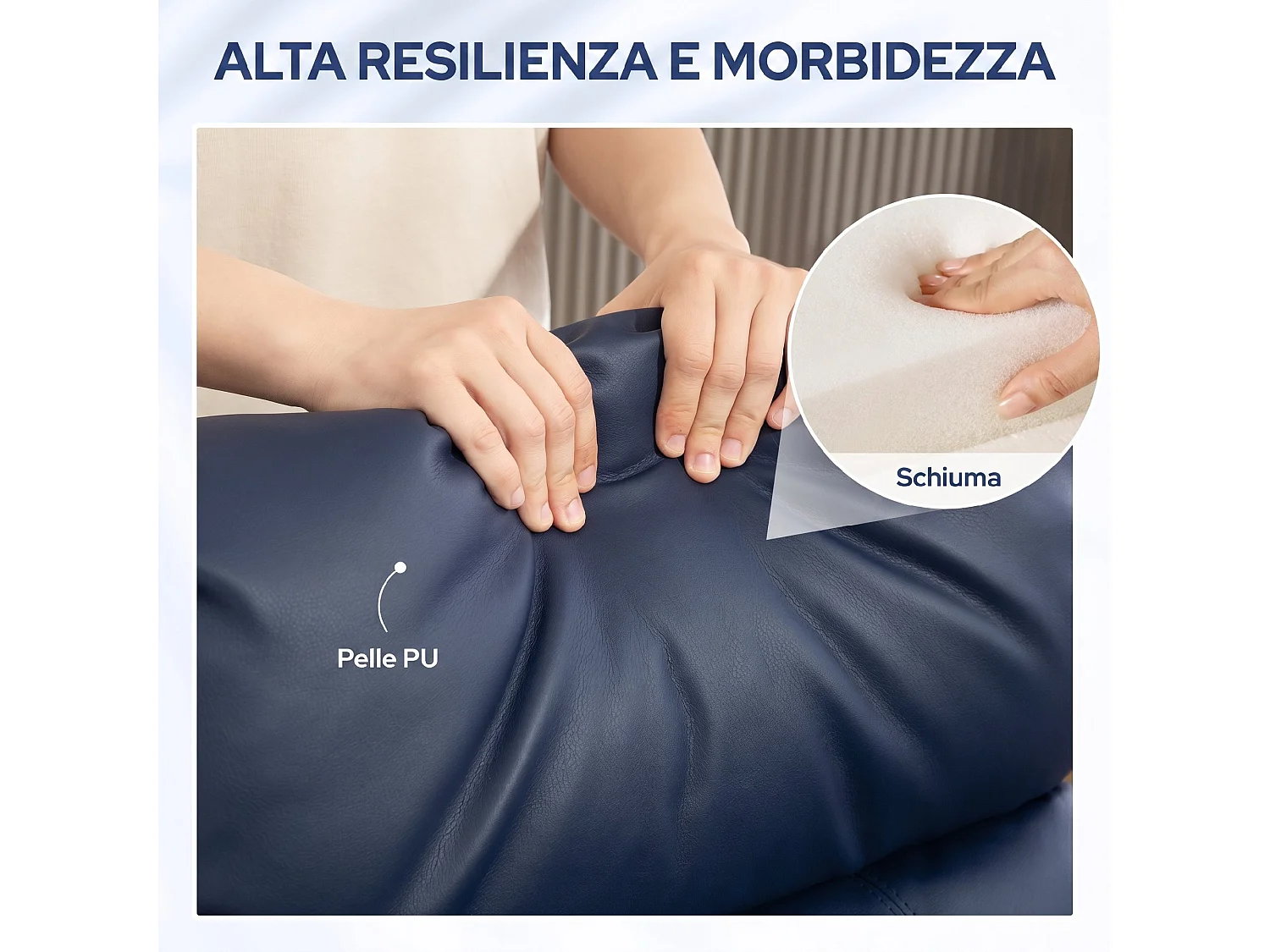 Poltrona massaggiante reclinabile con poggiapiedi pelle PU blu scuro