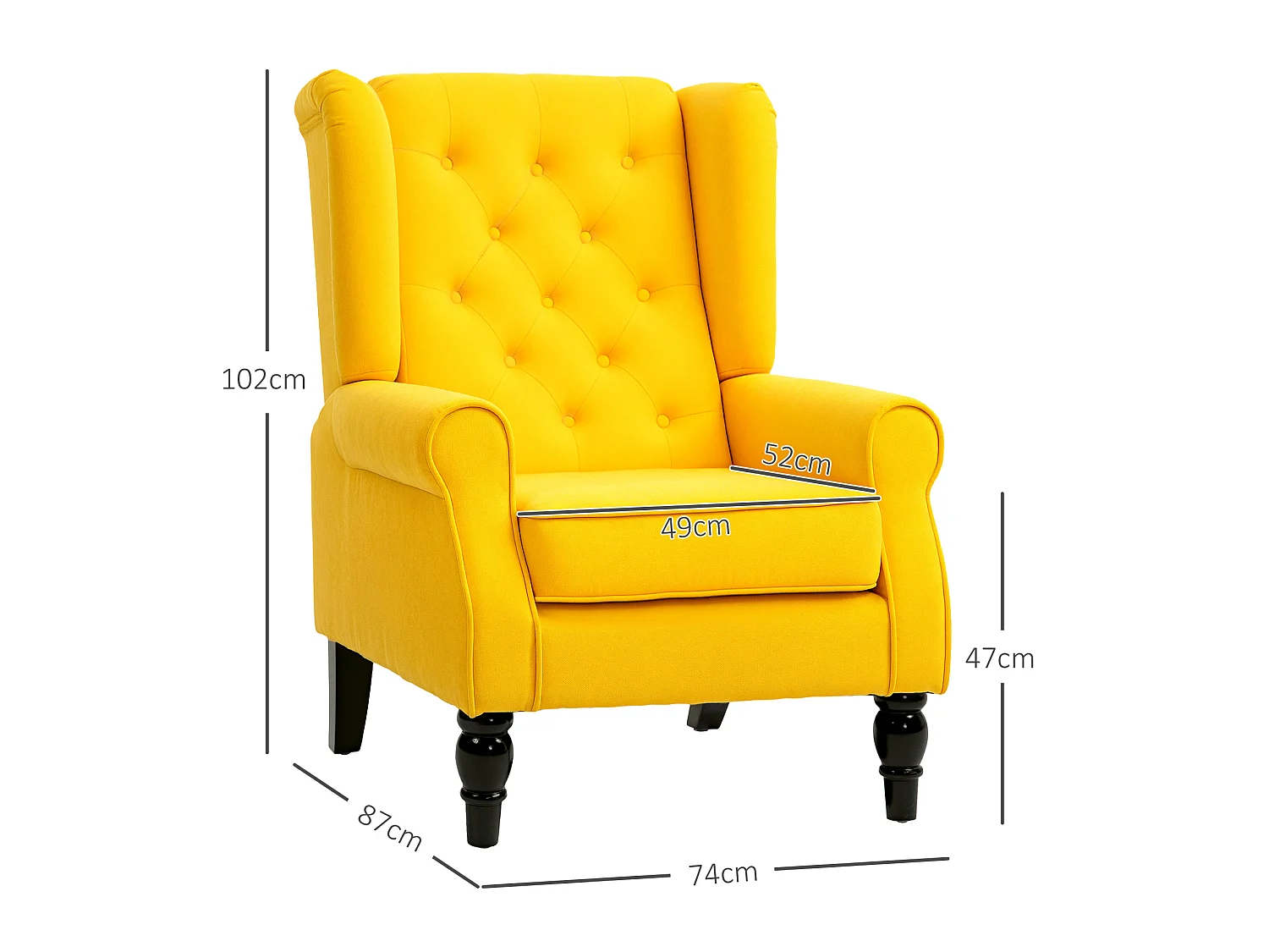 Poltrona camera da letto in stile francese con ampia seduta giallo