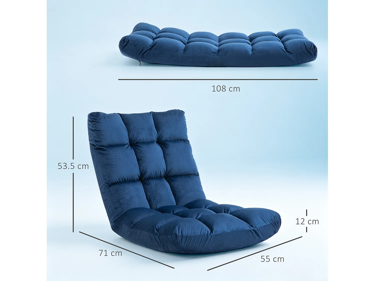 Poltrona relax da terra con schienale reclinabile fino 180° blu