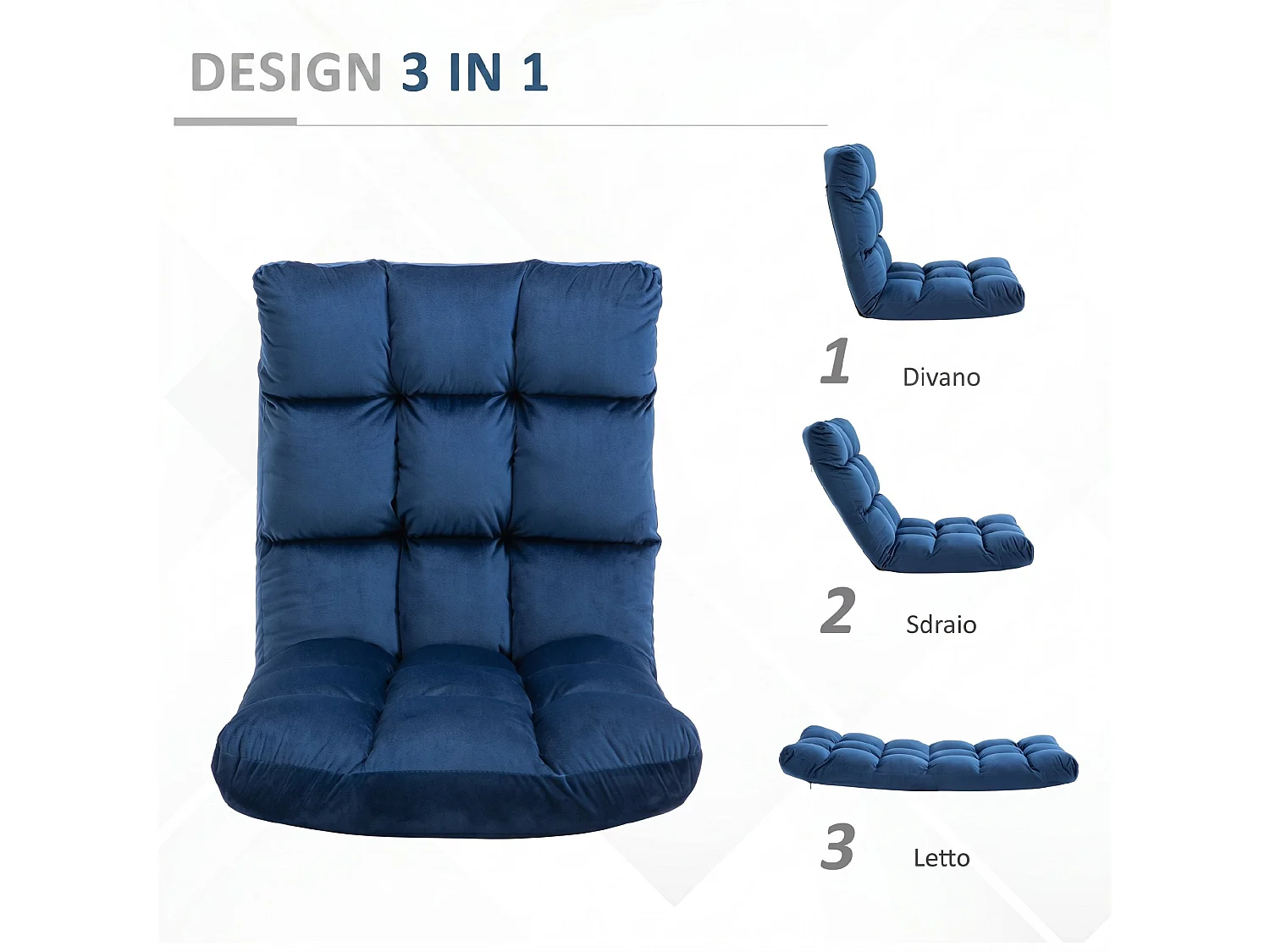 Poltrona relax da terra con schienale reclinabile fino 180° blu