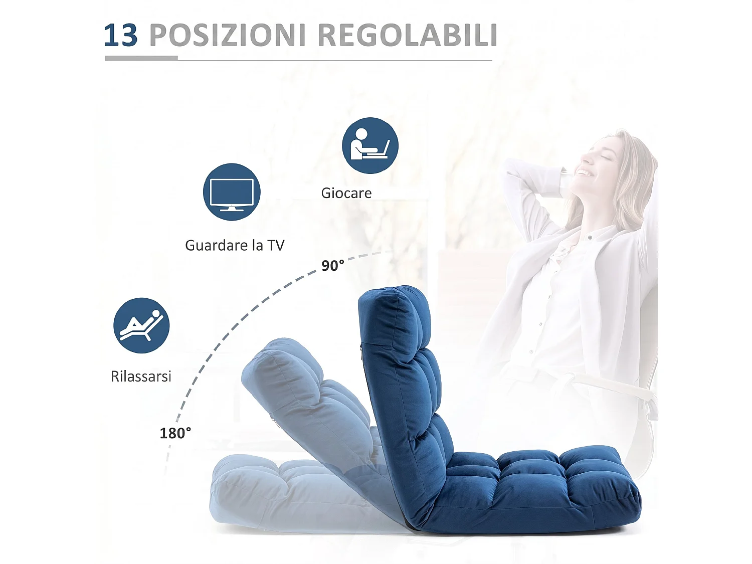 Poltrona relax da terra con schienale reclinabile fino 180° blu