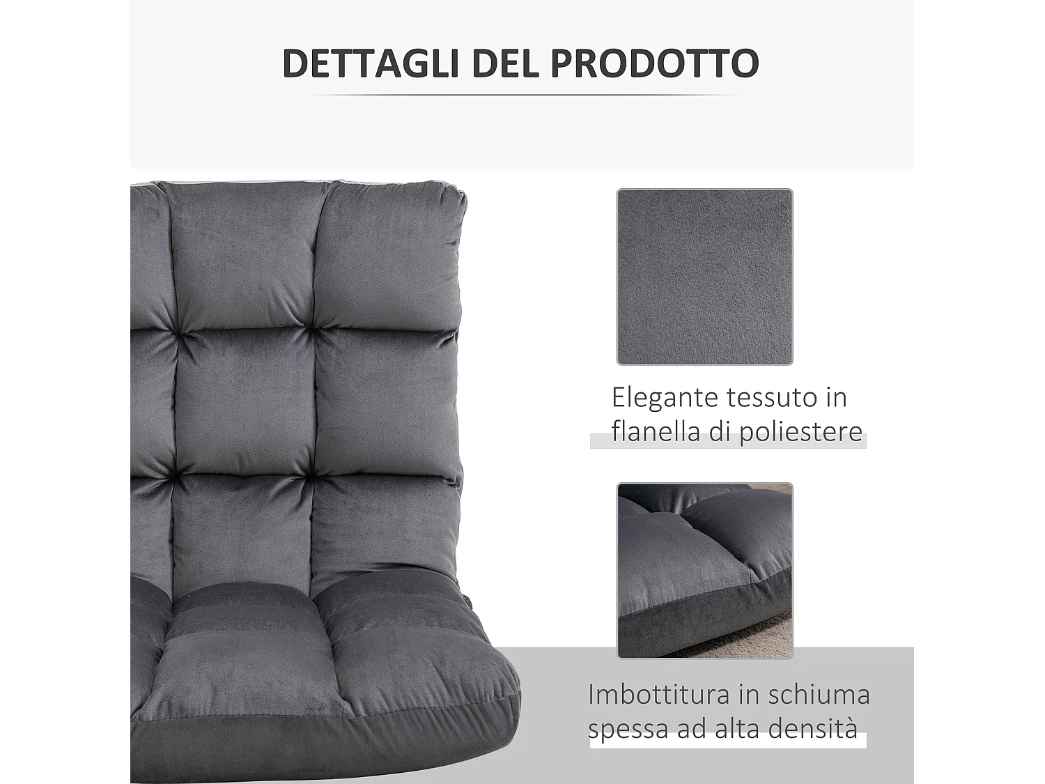 Poltrona da terra con schienale reclinabile in velluto grigio scuro