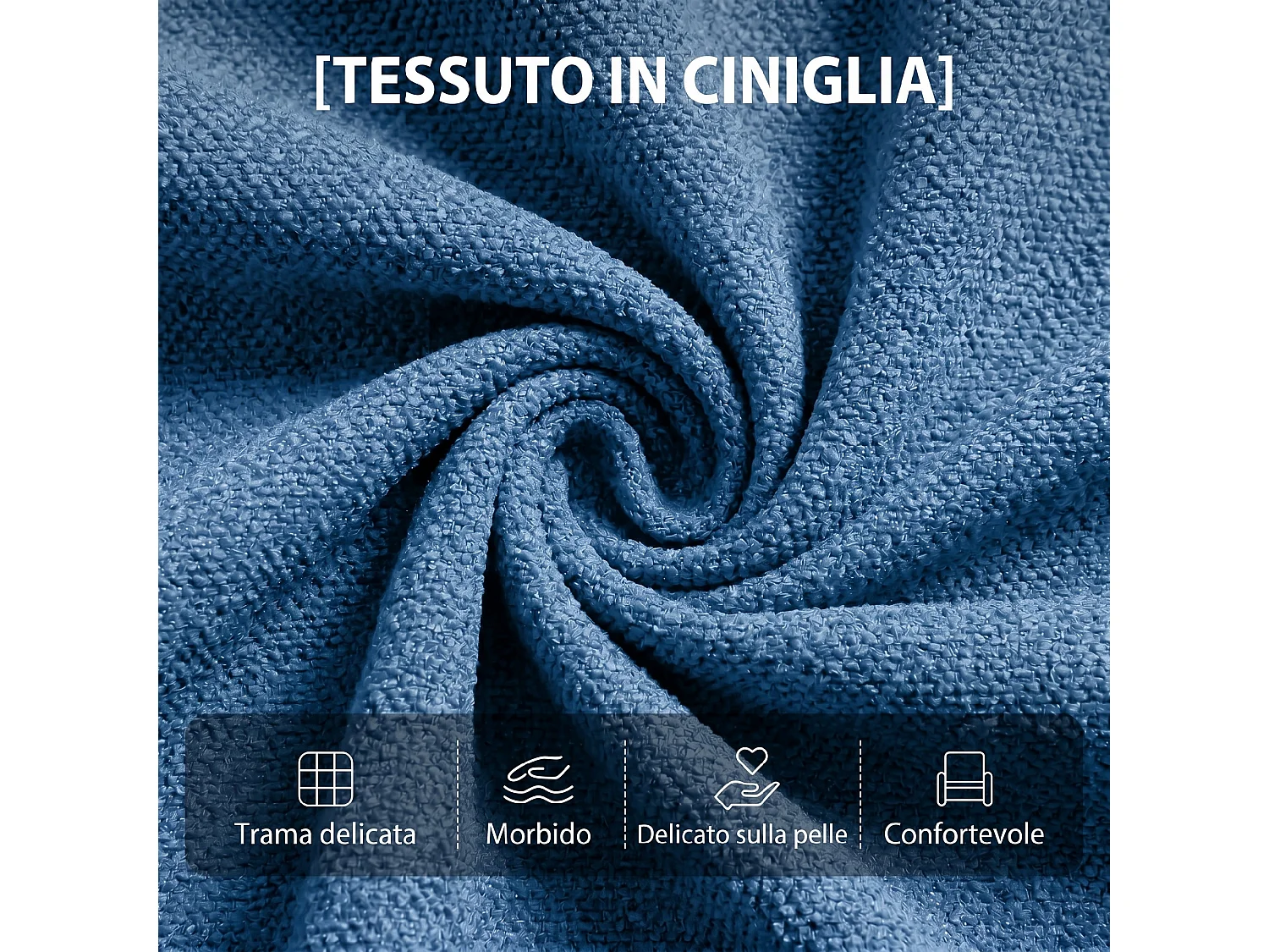 Poltrona massaggiante reclinabile a 160° in ciniglia blu scuro