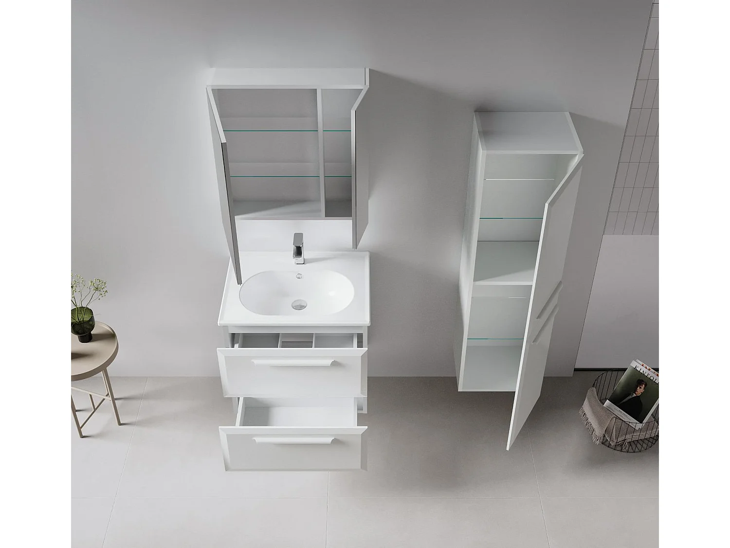 Armoire de Salle de Bain "Nuvola 40 v3" - 40 x 32 x 138 cm - Cashmere