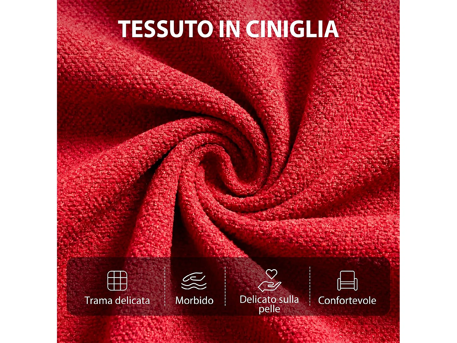 Poltrona massaggiante reclinabile a 160° in ciniglia rosso vino