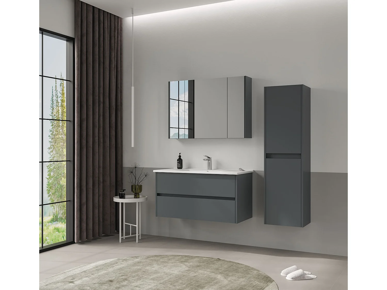 Matt Antracit Badrumsskåp med Spegel - Elegant Design, Hållbar & Funktionell - 100 x 16 x 66 cm