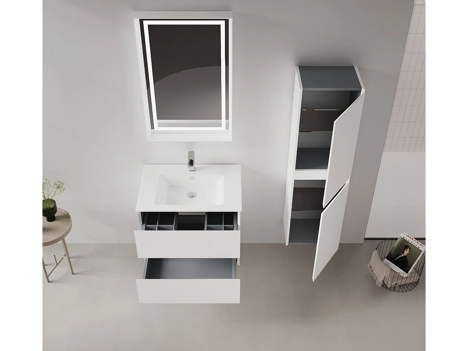 Armoire de Salle de Bain "Nest 40 v2" - 40 x 32 x 138 cm - Matte White