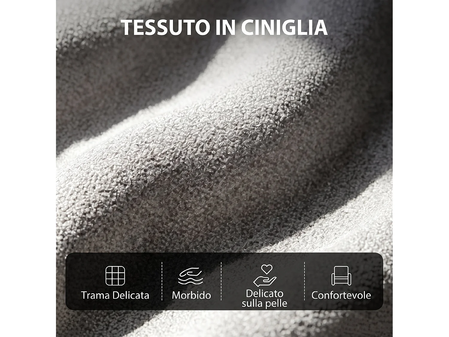 Poltrona massaggiante reclinabile a 160° in ciniglia grigio chiaro