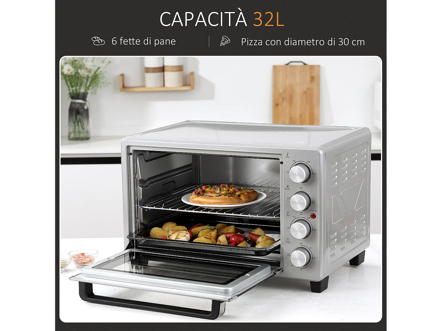 HOMCOM Fornetto Elettrico 32L Regolazione Temperatura 3 Metodi Cottura