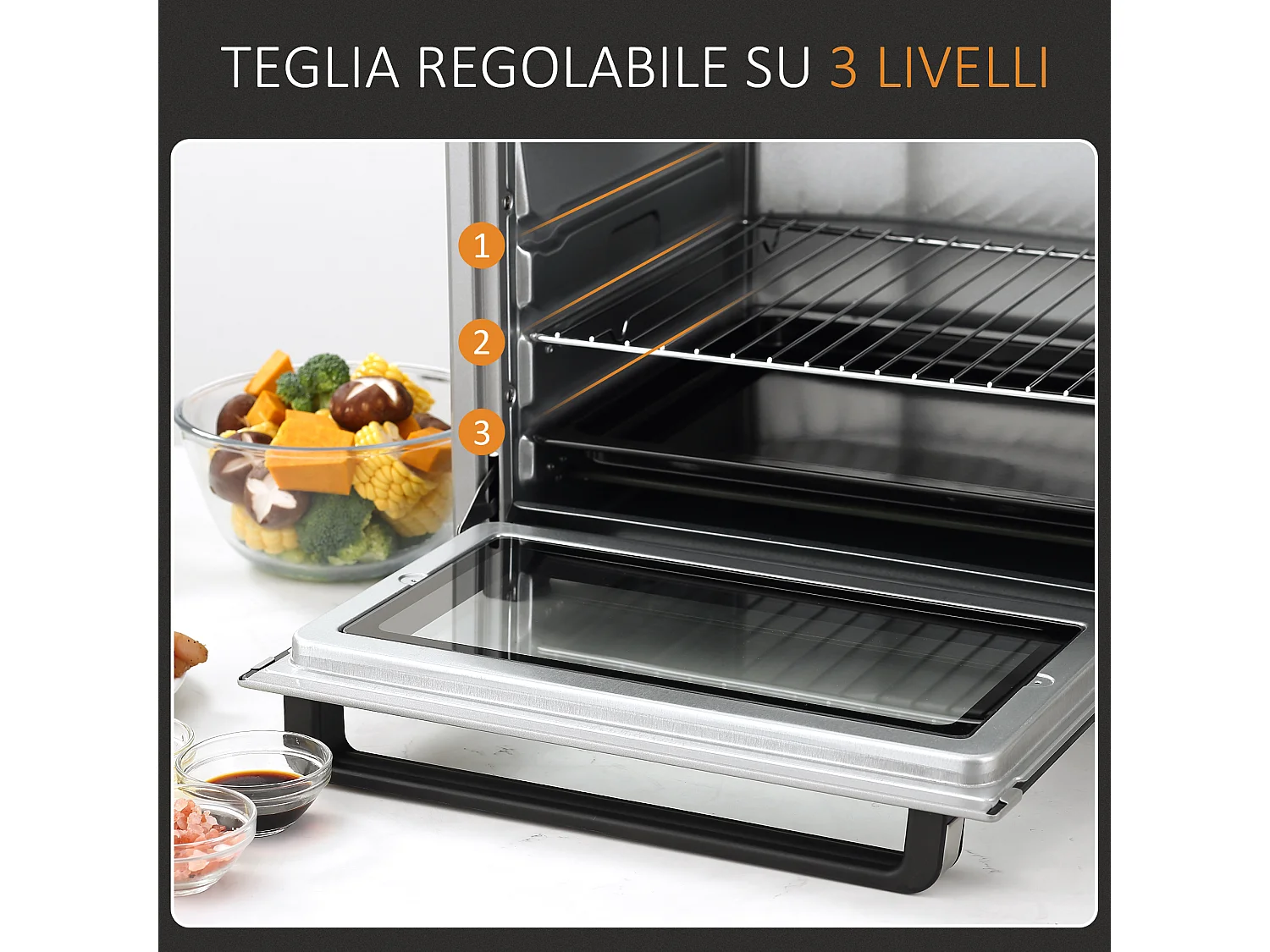HOMCOM Fornetto Elettrico 32L Regolazione Temperatura 3 Metodi Cottura