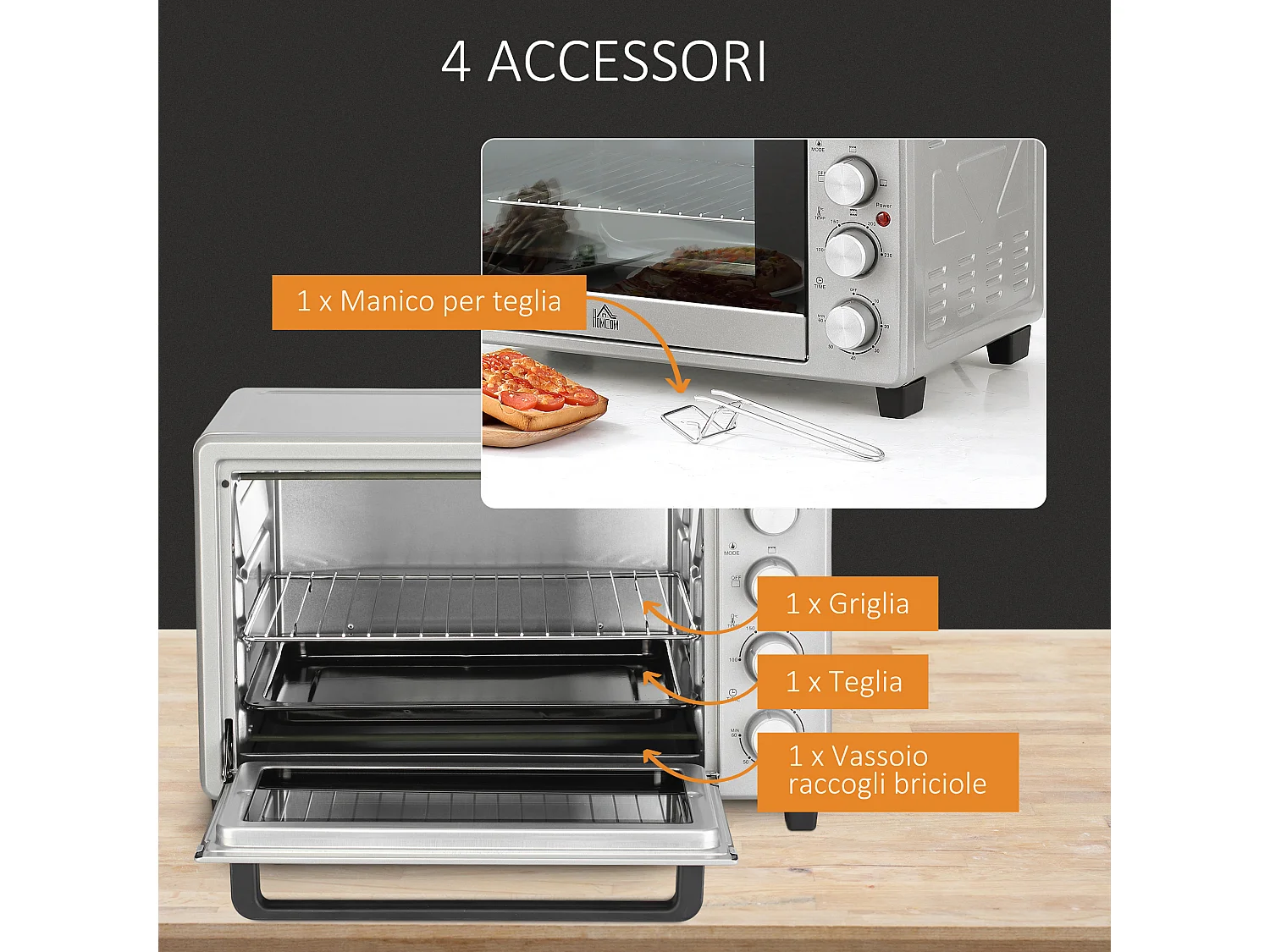 HOMCOM Fornetto Elettrico 32L Regolazione Temperatura 3 Metodi Cottura