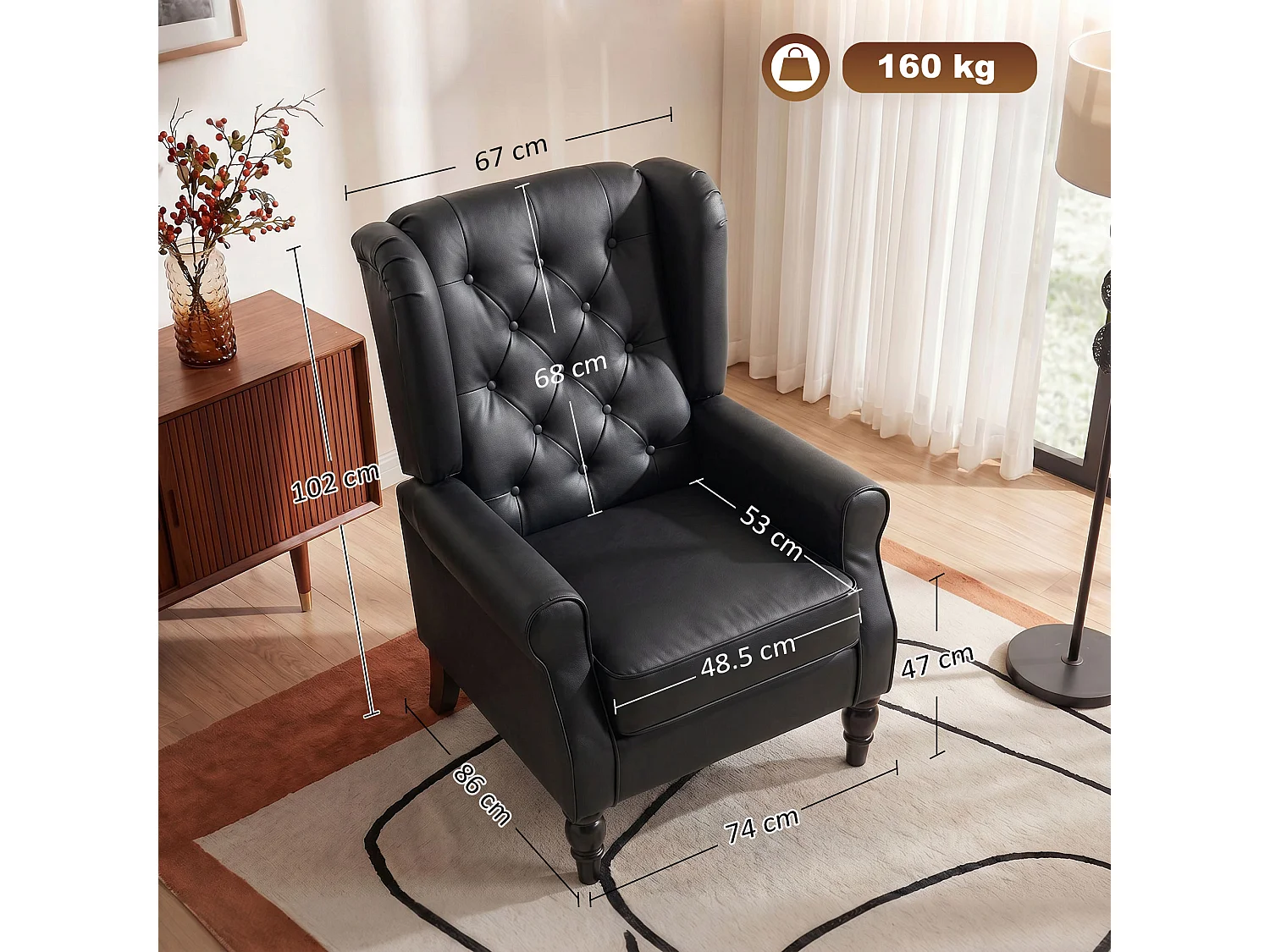 Poltroncina camera da letto in pelle pu con schienale alto nero