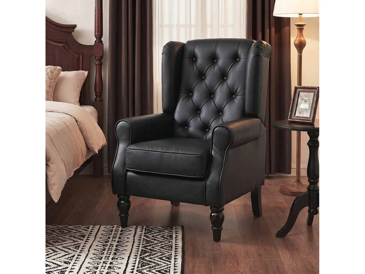 Poltroncina camera da letto in pelle pu con schienale alto nero