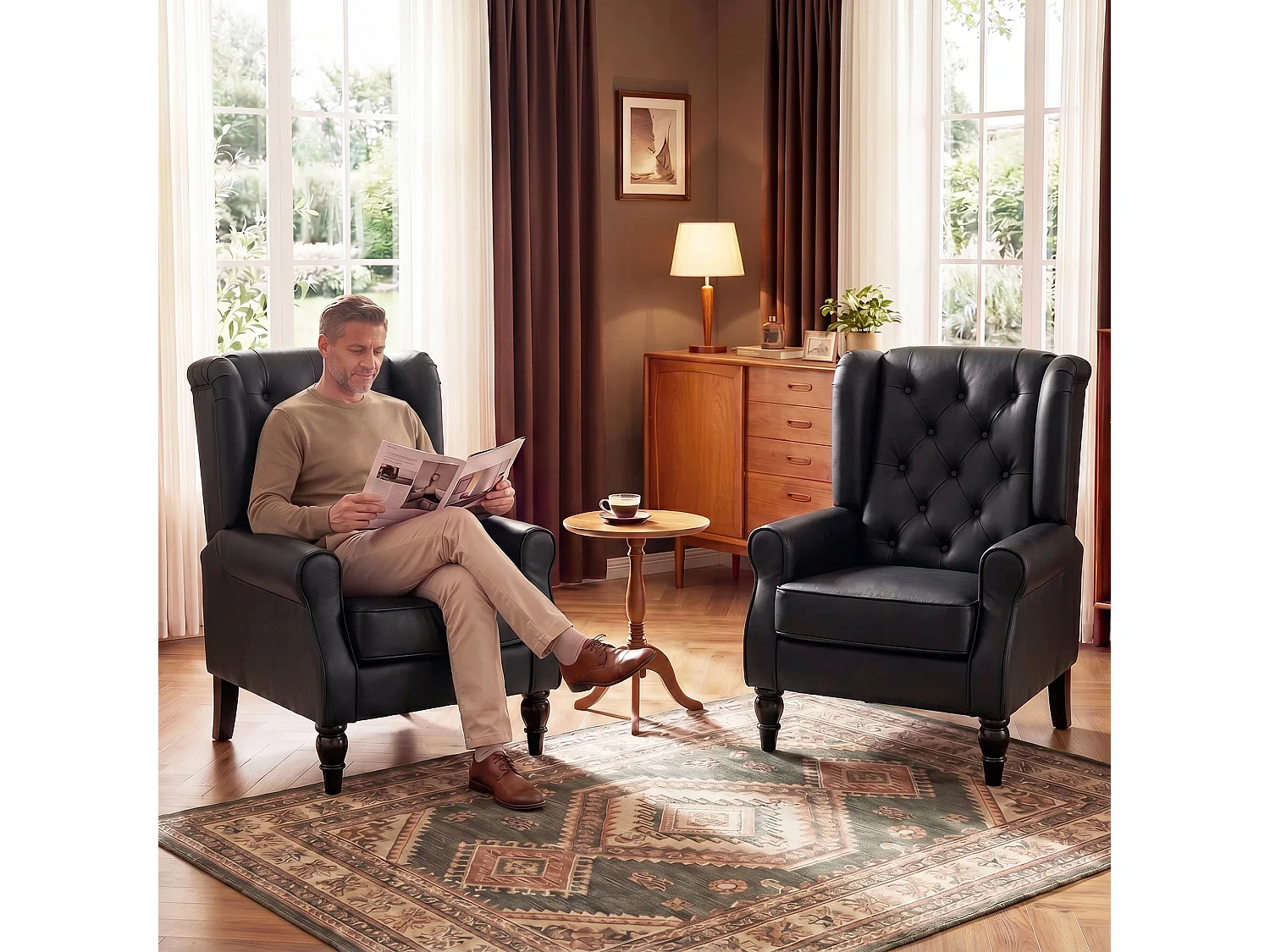 Poltroncina camera da letto in pelle pu con schienale alto nero