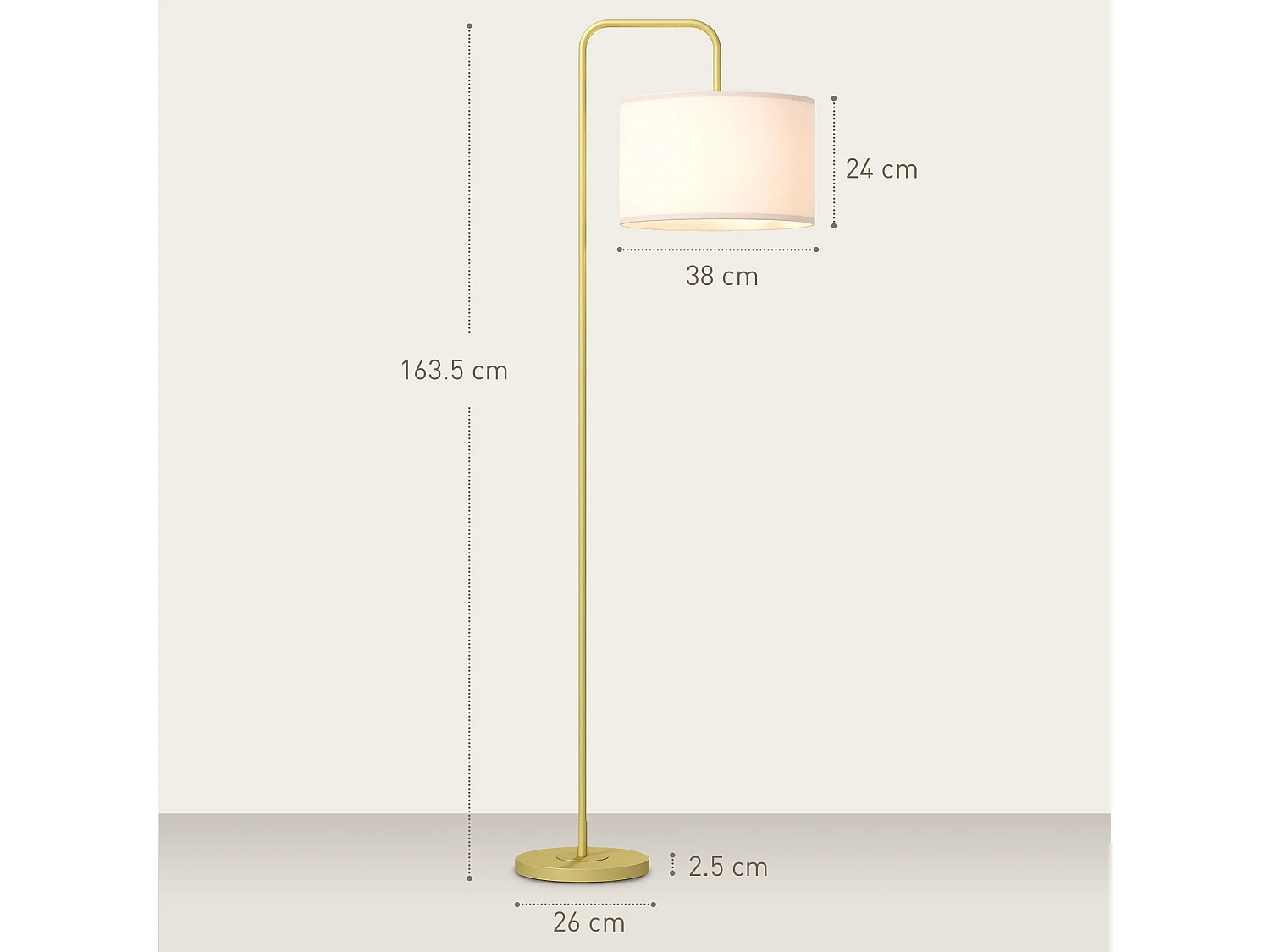 Lampada da terra con paralume in tessuto effetto lino oro