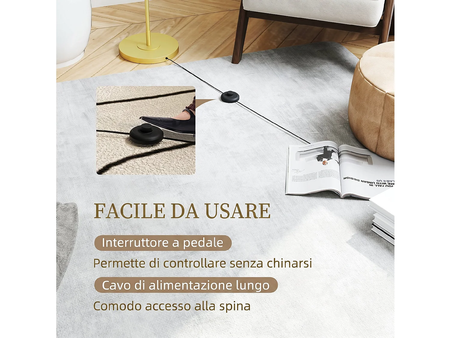 Lampada da terra con paralume in tessuto effetto lino oro
