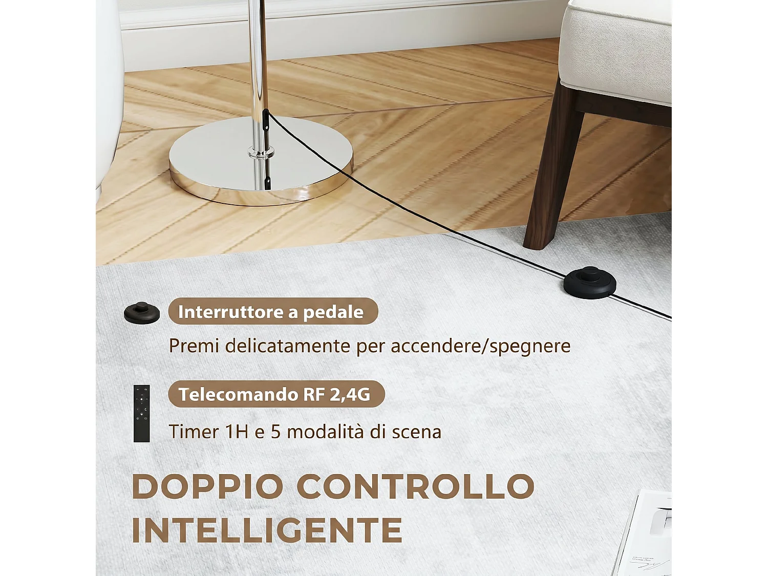 Lampada da terra con telecomando e luminosità regolabile argento