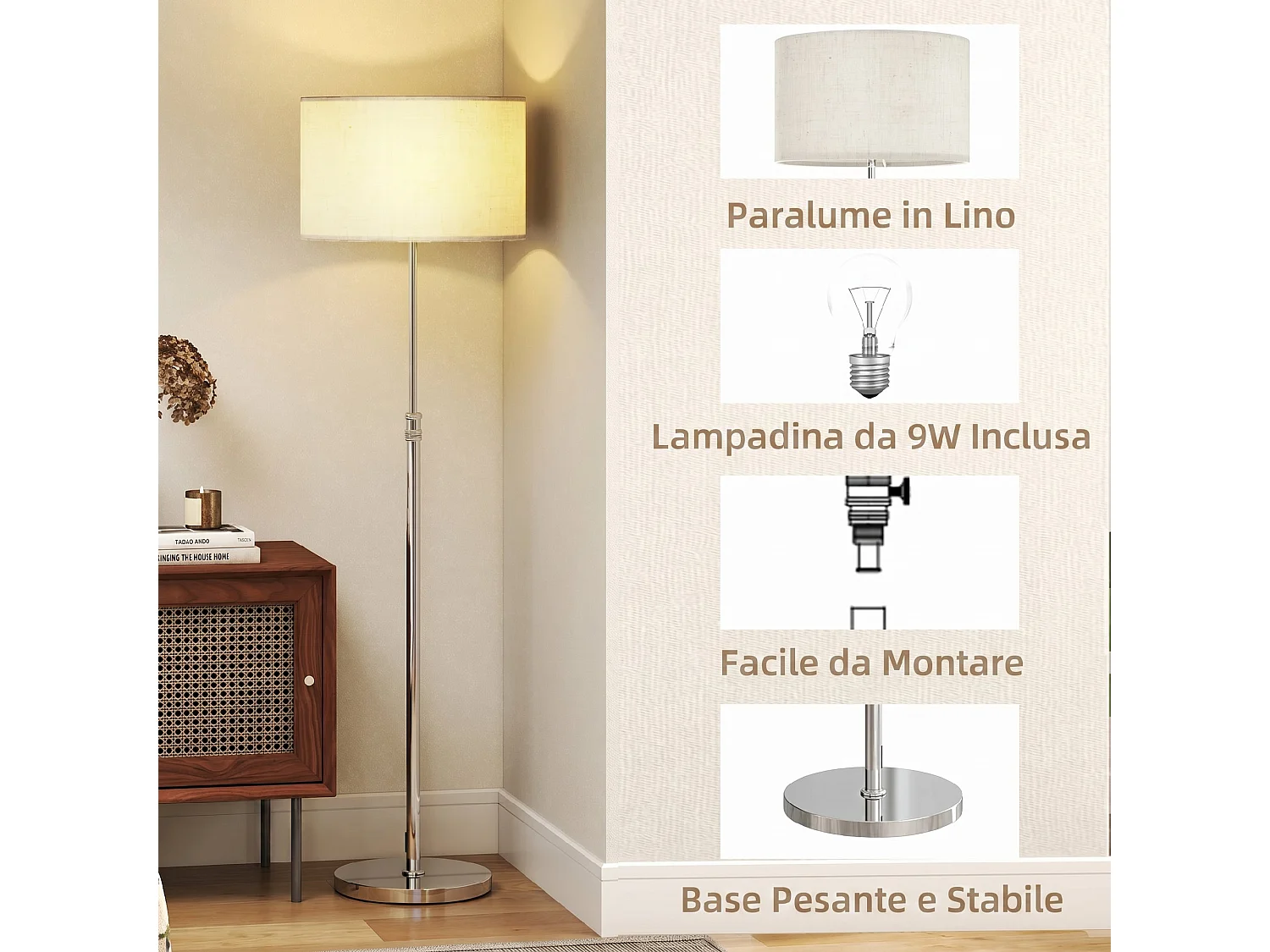 Lampada da terra con telecomando e luminosità regolabile argento