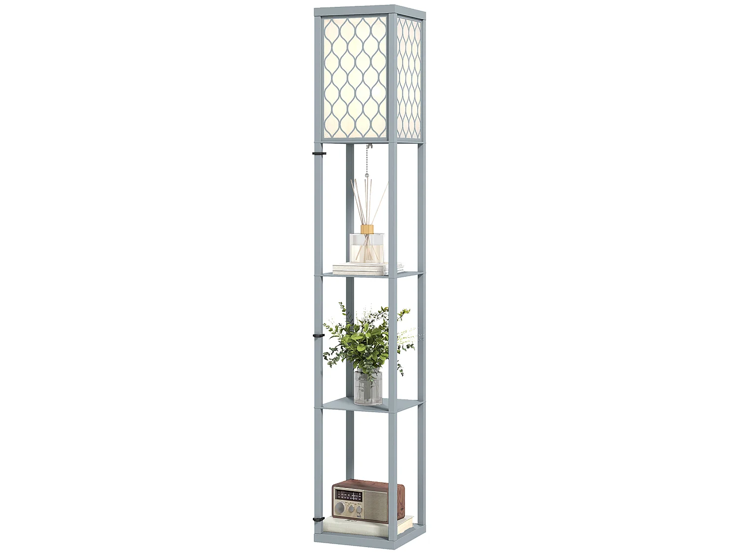 Lampada da terra con 3 ripiani attacco e27 26x26x160 cm grigio chiaro